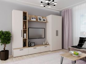 Модульная стенка Верона (сатин/дуб крафт серый) в Мохнатом Логу - mohnatyj-log.mebel-nsk.ru | фото