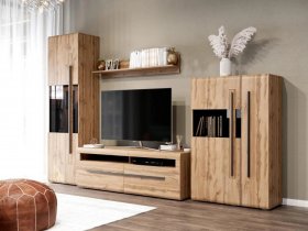 Модульная стенка Ницца (дуб вотан) в Мохнатом Логу - mohnatyj-log.mebel-nsk.ru | фото