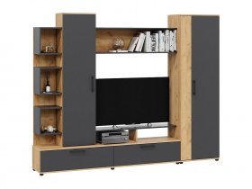 Стенка «Дакота» (дуб крафт золотой/антрацит) в Мохнатом Логу - mohnatyj-log.mebel-nsk.ru | фото