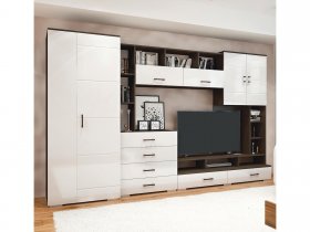 Стенка Коста МДФ (дуб венге/белый глянец) в Мохнатом Логу - mohnatyj-log.mebel-nsk.ru | фото