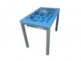 Стол обеденный В 828-2 (стекло голубое) в Мохнатом Логу - mohnatyj-log.mebel-nsk.ru | фото
